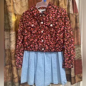 Floral Pink and Blue Kids Casual Dress